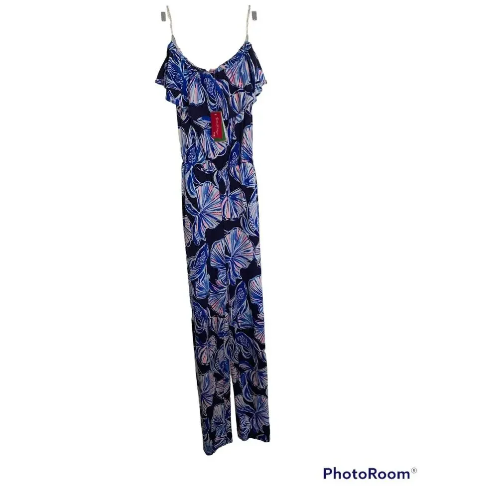 Lilly Pulitzer Aleatha Reel Life Strapless Jumpsuit New Tag Xs Tie Waist Ruffle - Picture 2 of 10